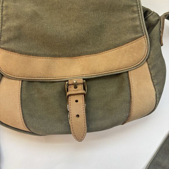 LL BEAN Vintage Unisex Canvas Messenger Flap Field Bag Leather Trim Crossbody - Picture 3 of 16